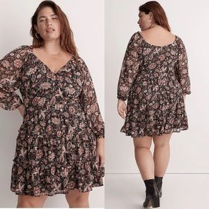 Madewell Amalia Tiered Mini Dress in Pampas Blooms Pockets Plus Size 28